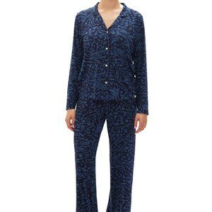 #1127 Gap GapBody 2-Pc. Notched-Collar Long-Sleeve Pajamas Set - Blue Animal P